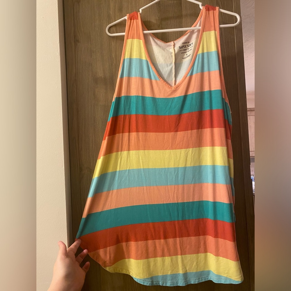 Torrid V Neck Tank with multi colored Stripes